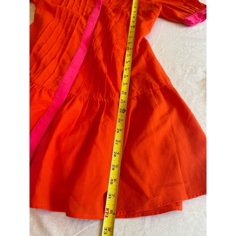 Flying Tomato Orange Pink Danica Pintuck Puff Sleeve Shirt Dress Retro Chic Sm - Picture 11 of 11